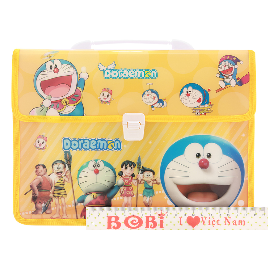 Combo Cặp Học Sinh 2 Ngăn Và Thước Nhựa - Hình Doraemon