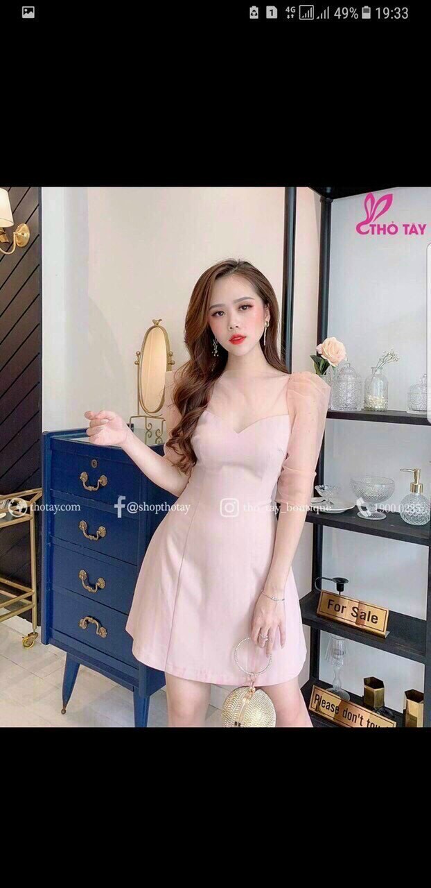 ĐẦM TAY LƯỚI  2 MÀU Y HÌNH