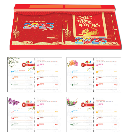 MS254 - Lịch để bàn 53 tuần đế nhựa lò xo giữa ( 17x28 ) 2024 ( in 4 màu )