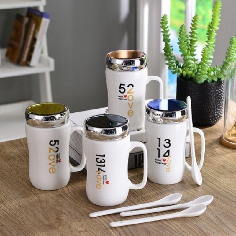 Ly Sứ Cốc Sứ Giữ Nhiệt Cao Cấp Nắp Gương Eo