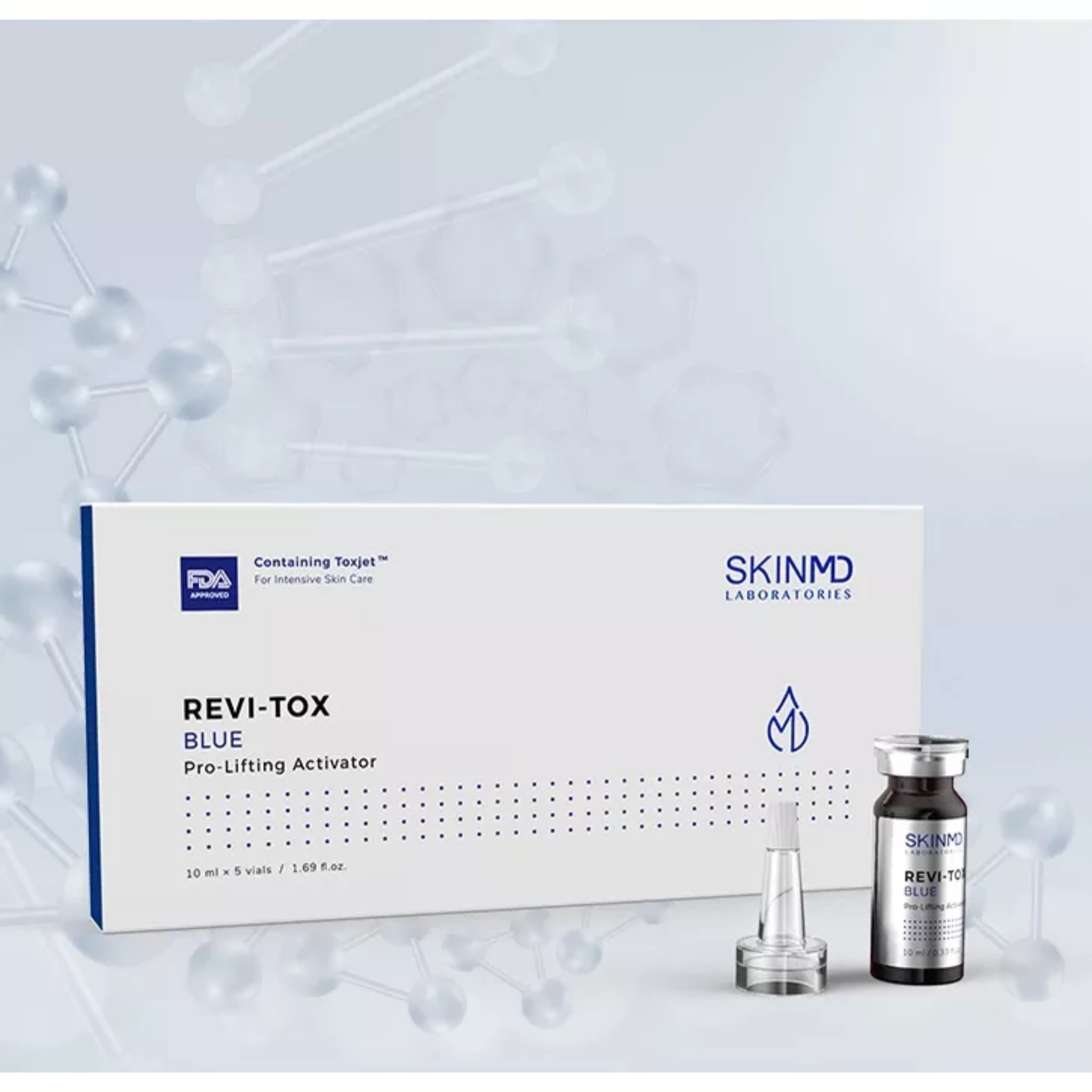 Huyết thanh xóa nhăn nâng cơ SKINMD REVI-TOX BLUE Pro-Lifting Activator Hộp 5 lọ x 10ml/lọ Phục hồi cấu trúc da, kích thích trẻ hóa tế bào và căng bóng