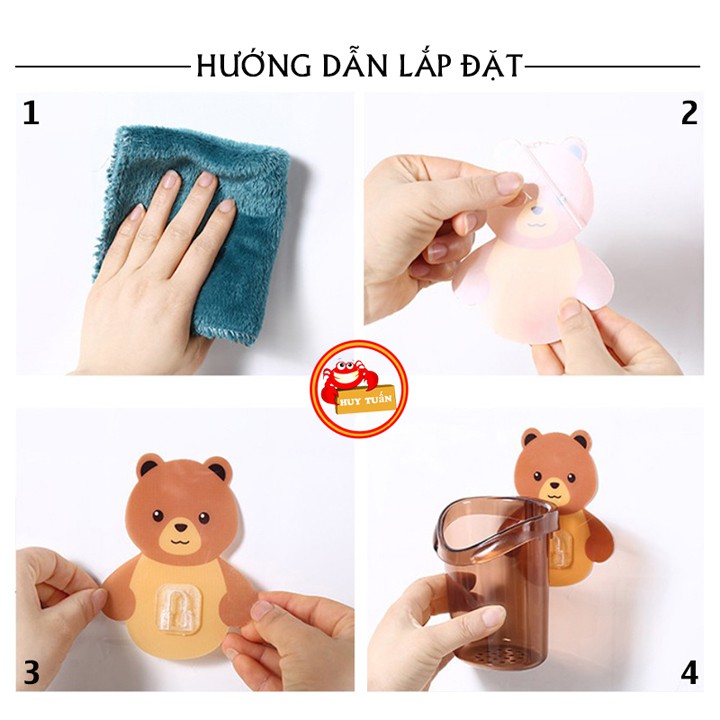 Cốc cắm bàn chải kem đánh răng hình gấu dán tường chịu lực tốt