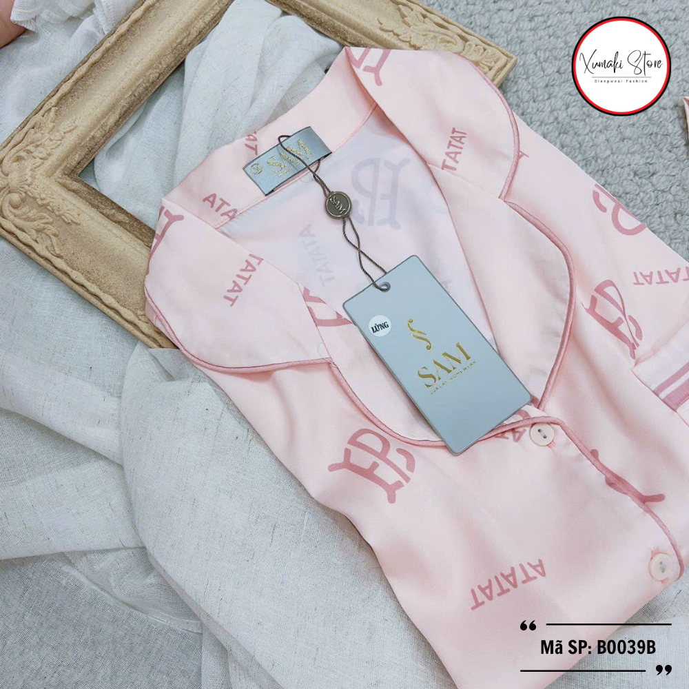 Bộ pijama nữ áo cộc quần ngố họa tiết chữ chất lụa cao cấp Xumaki Store BO039B