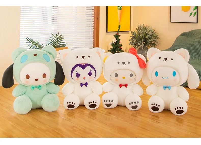 Gấu bông kuromi tím đội nón gấu trắng đáng yêu - Size từ 25cm đến 45cm - Quà tặng gấu bông kuromi hoạt hình cho bé