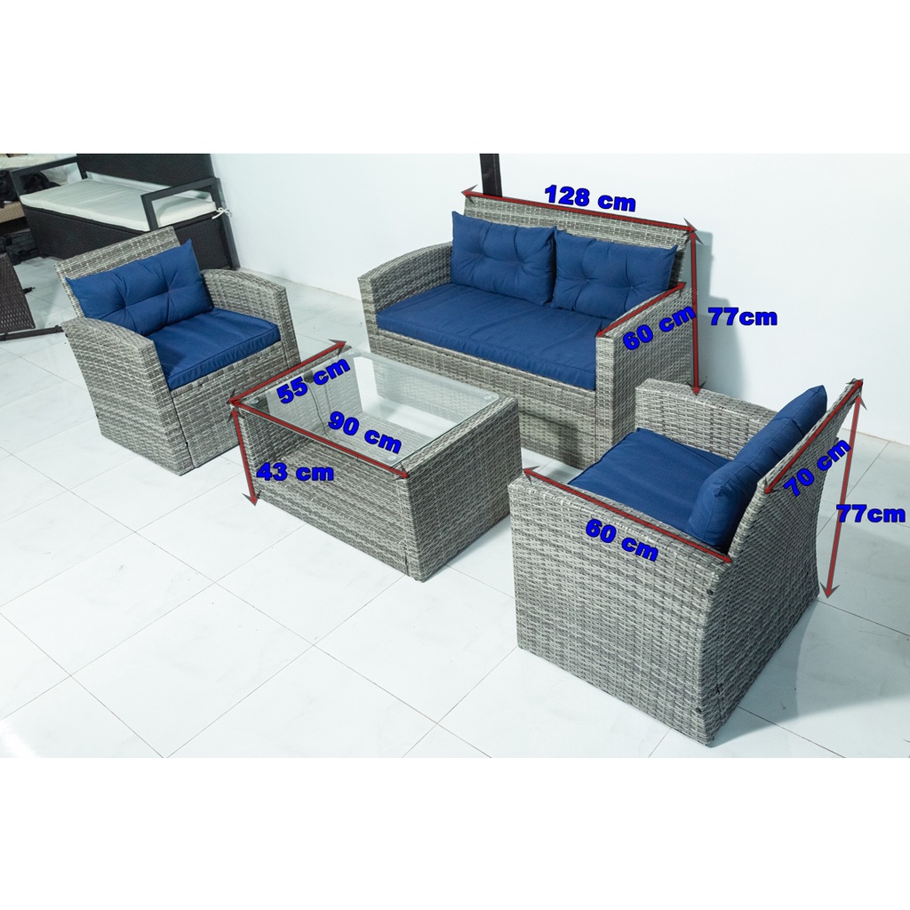 WEGO Bộ bàn ghế sofa mây nhựa / Sofa sân vườn ngoài trời / Outdoor Furniture Rattan Chair Sofa Set Balcony Table Garden Sofa 3 seater