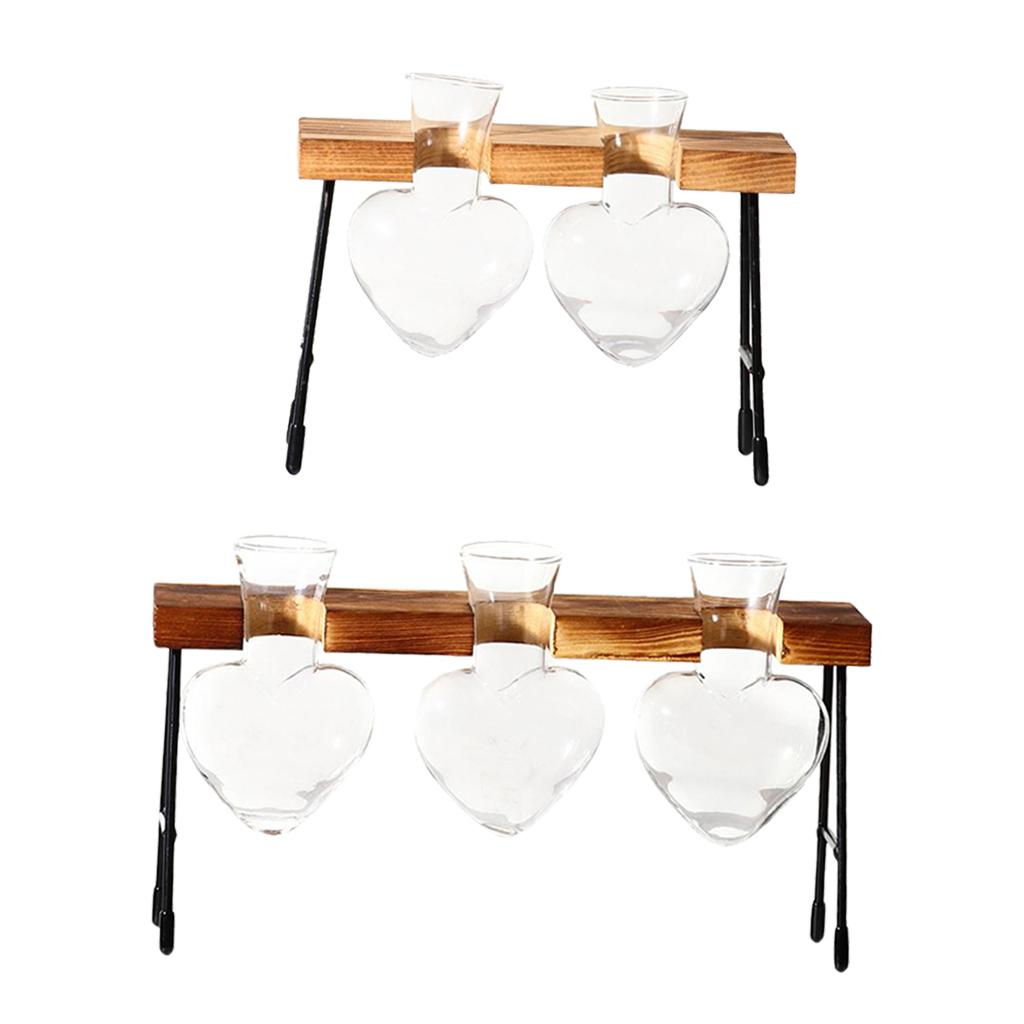 2 Chiếc Ống Nghiệm Bình Thủy Tinh Thủy Canh Bình Khung Gỗ Bình Hoa-2/3 Chai