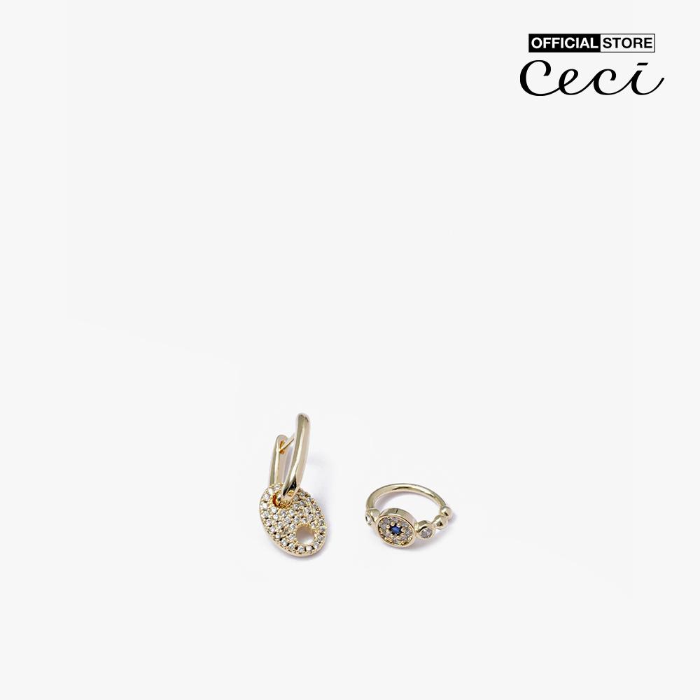 CECI - Set 3 cặp khuyên tai nữ khoen tròn đính đá sang trọng CC1-05000046