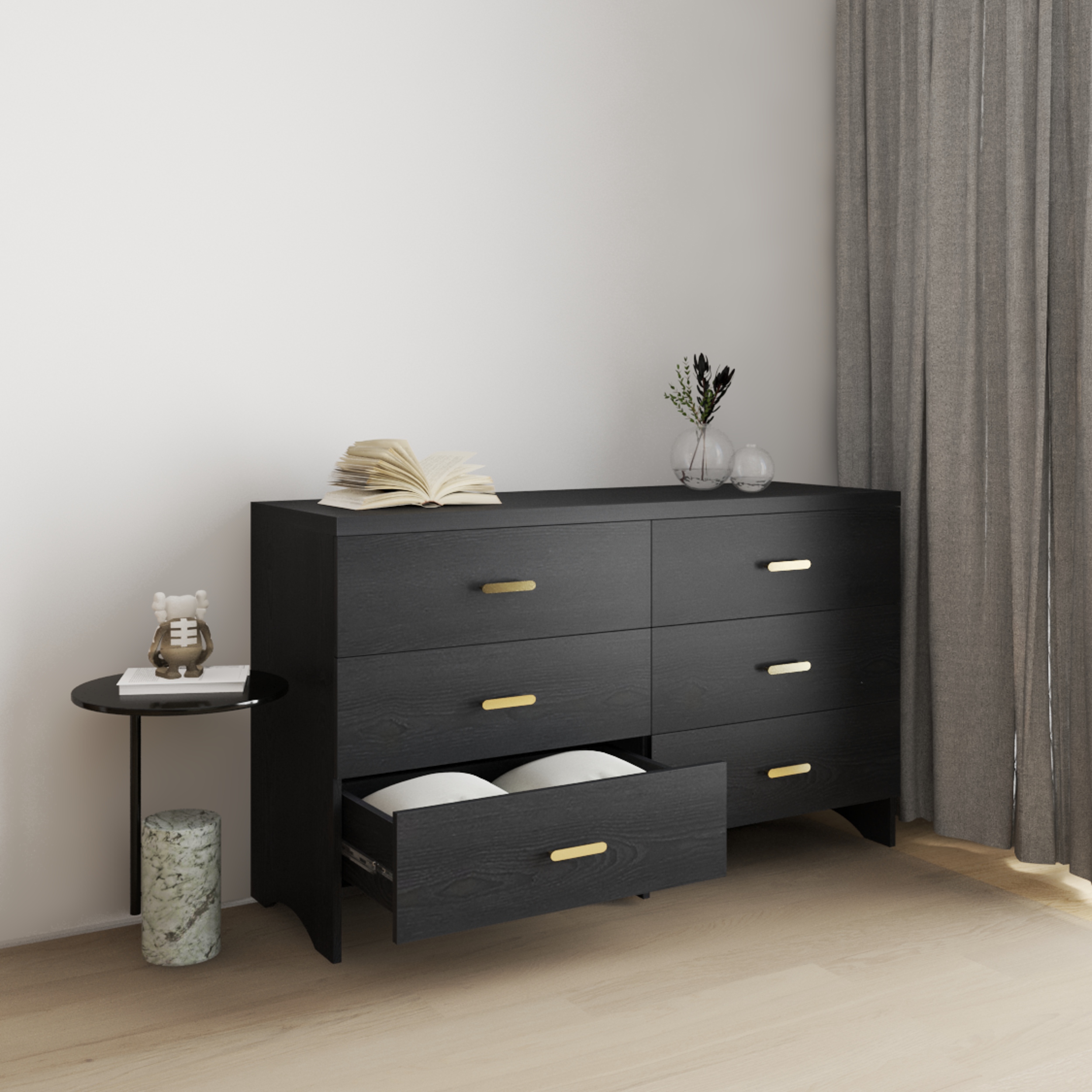 HAPPY FURNITURE , Tủ lưu trữ 6 ngăn kéo - CHEVY, THK_265 , 140cm x 45cm x 82cm DxRxC