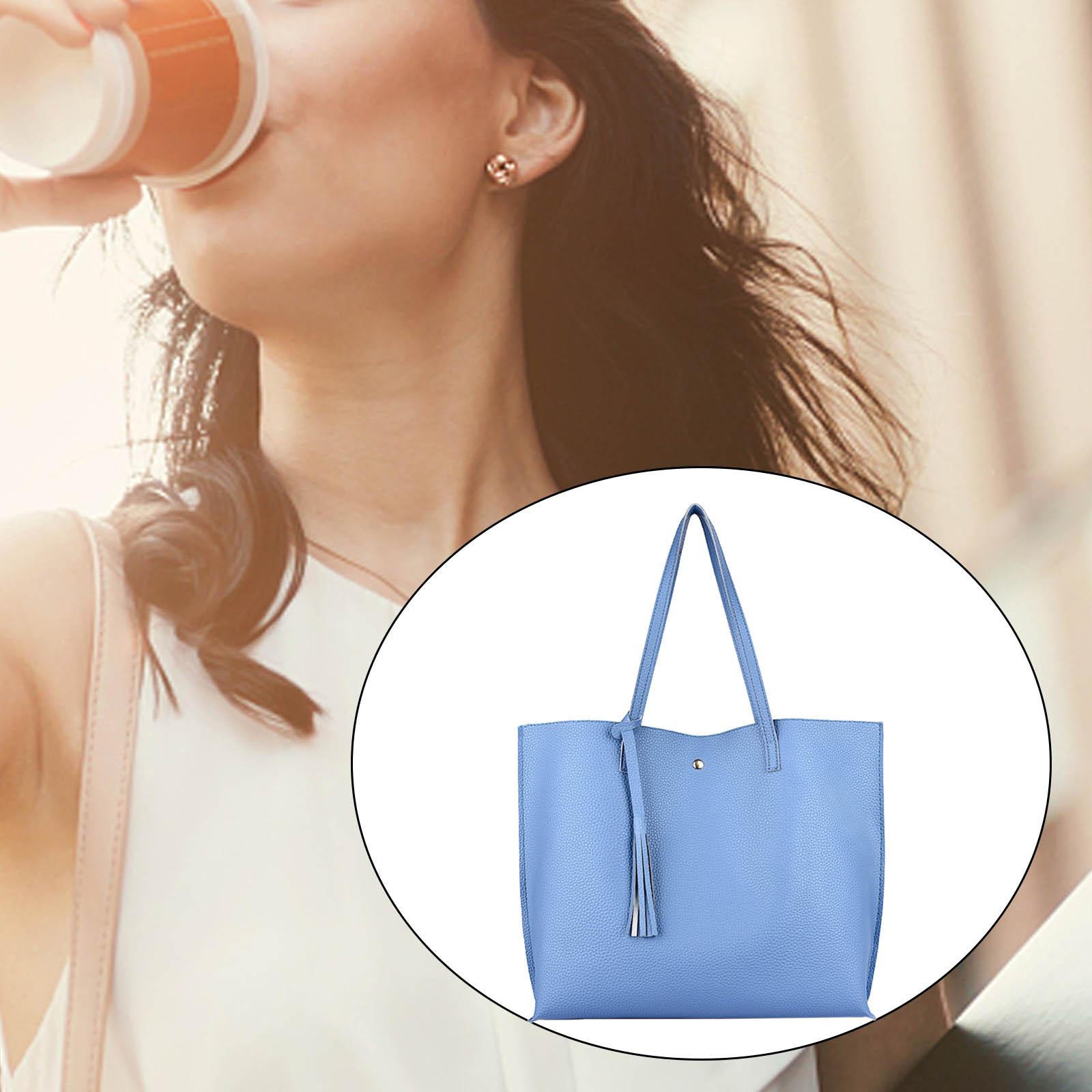 Women's Soft Faux Leather Tote Shoulder Bag, Big Capacity Tassel Handbag