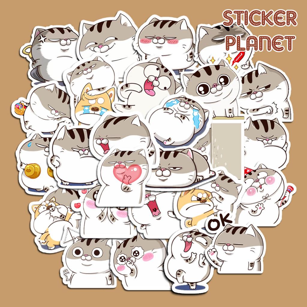 Sticker mèo ami bụng bự cute trang trí mũ bảo hiểm, máy tính điện thoại, đồ dùng học tập, ván trượt vali