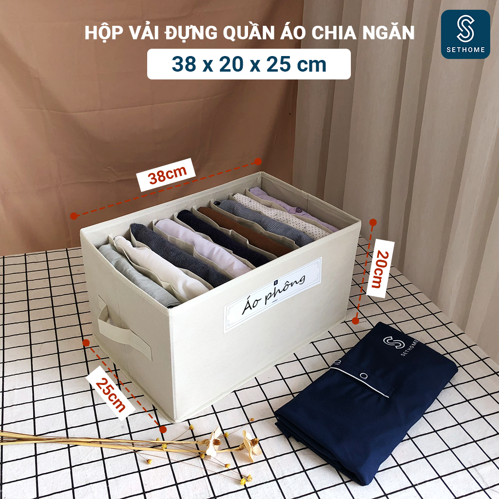 Hộp vải đựng quần áo chia ngăn SETHOME chất liệu vải không dệt giỏ đựng quần áo đồ lót chia 9 ngăn mềm