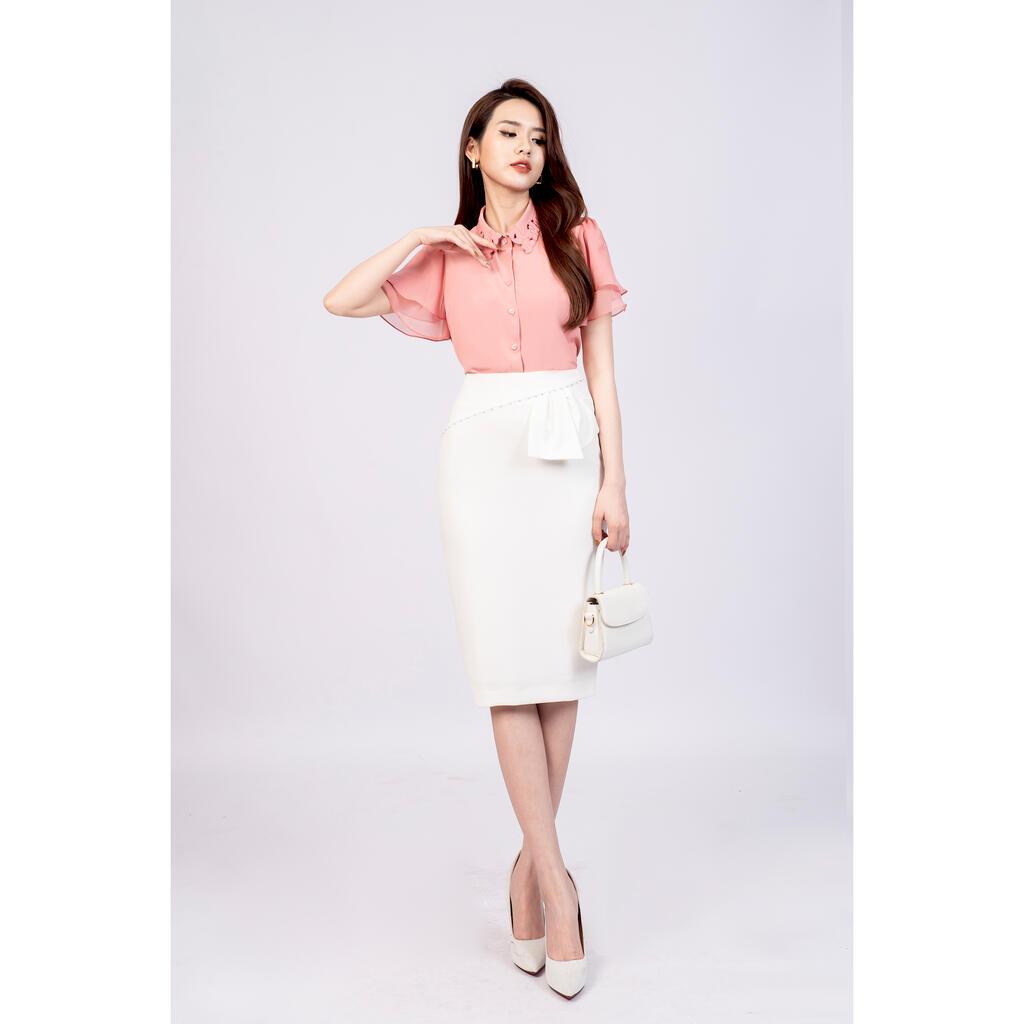 Áo sơ mi cổ thêu, tay bèo MMOutfit M-AO060321091