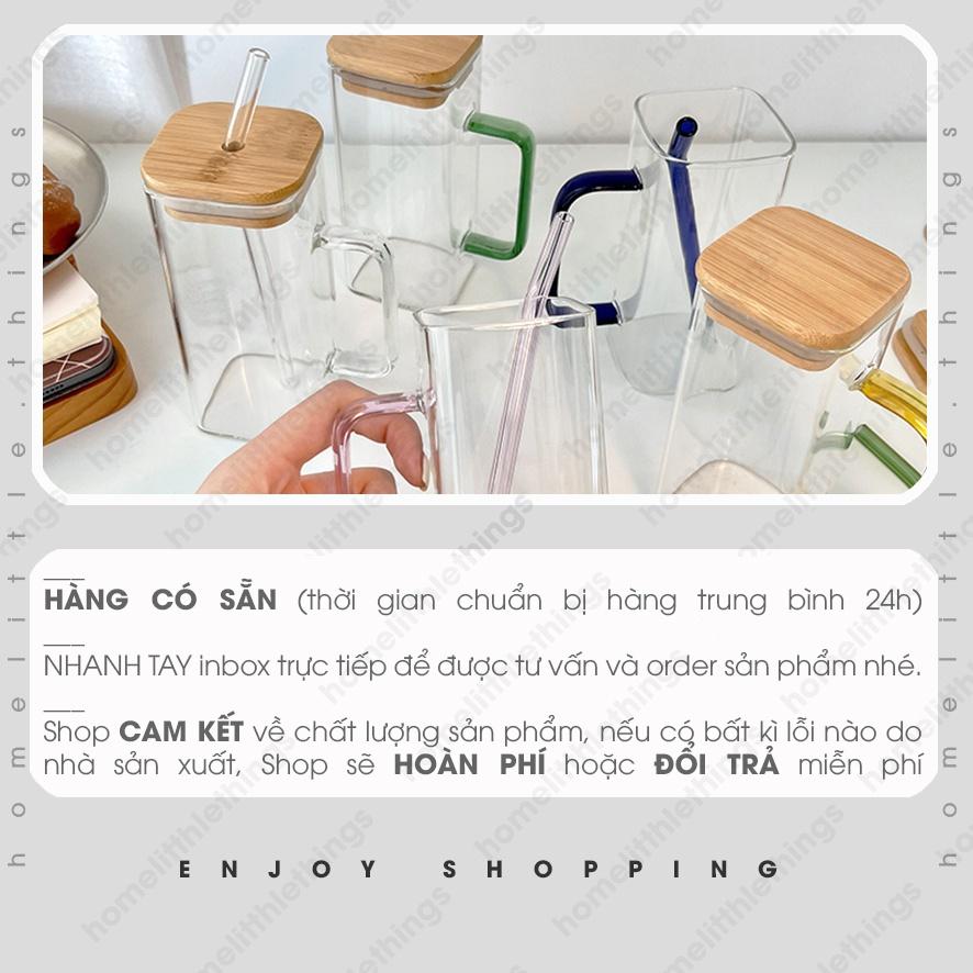 Ly, cốc thủy tinh uống nước, cà phê kiểu dáng vuông có NẮP đậy