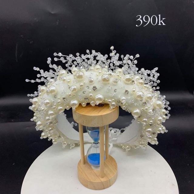 Mấn Mỹ nhân 2020 cài tóc cô dâu thủ công mấn nhung đính đá hạt trai phẩ Lê dùng được 2 chiều