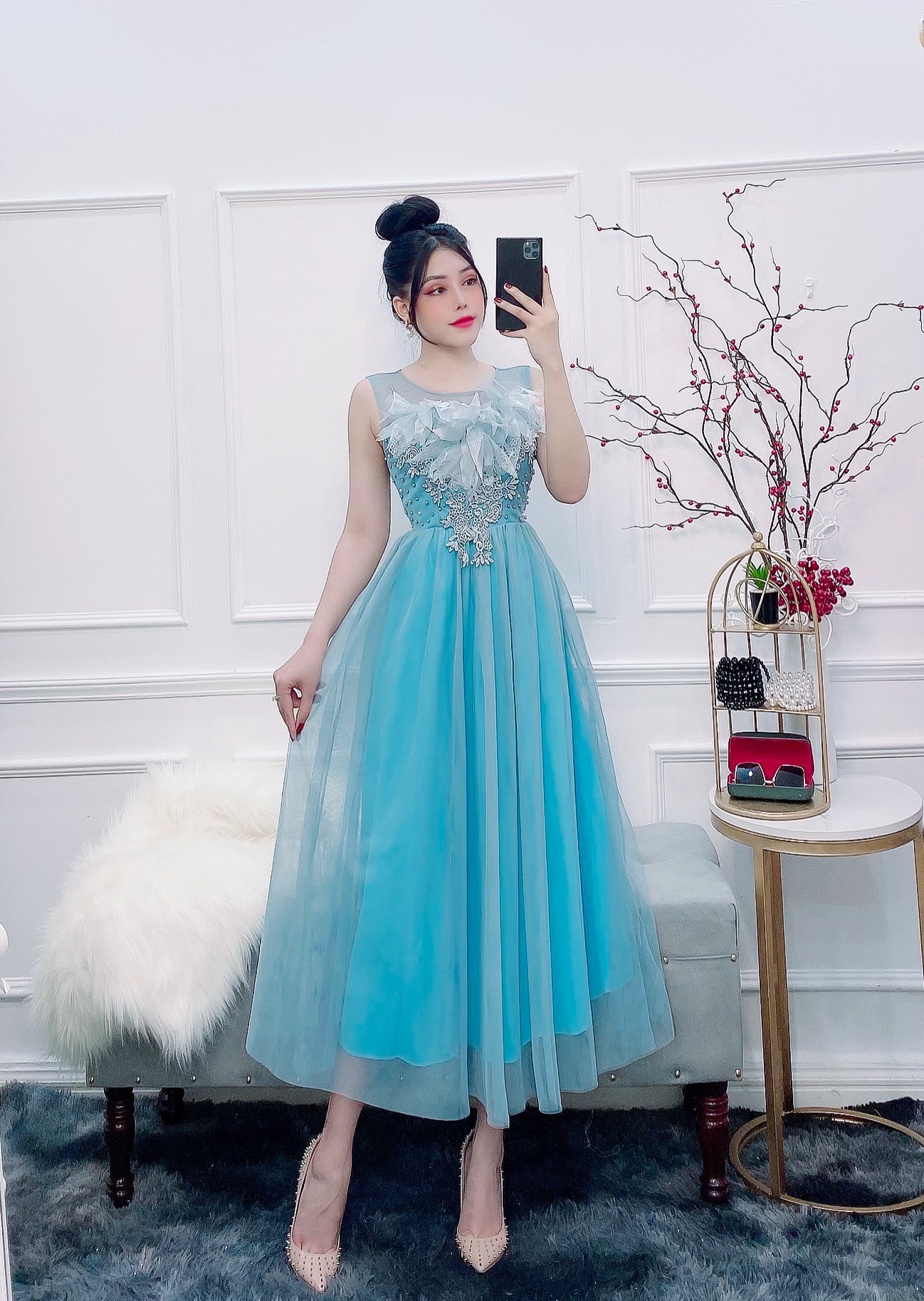 Đầm dự tiệc công chúa phối hoa nổi TRIPBLE T DRESS -size M/L - MS137Y
