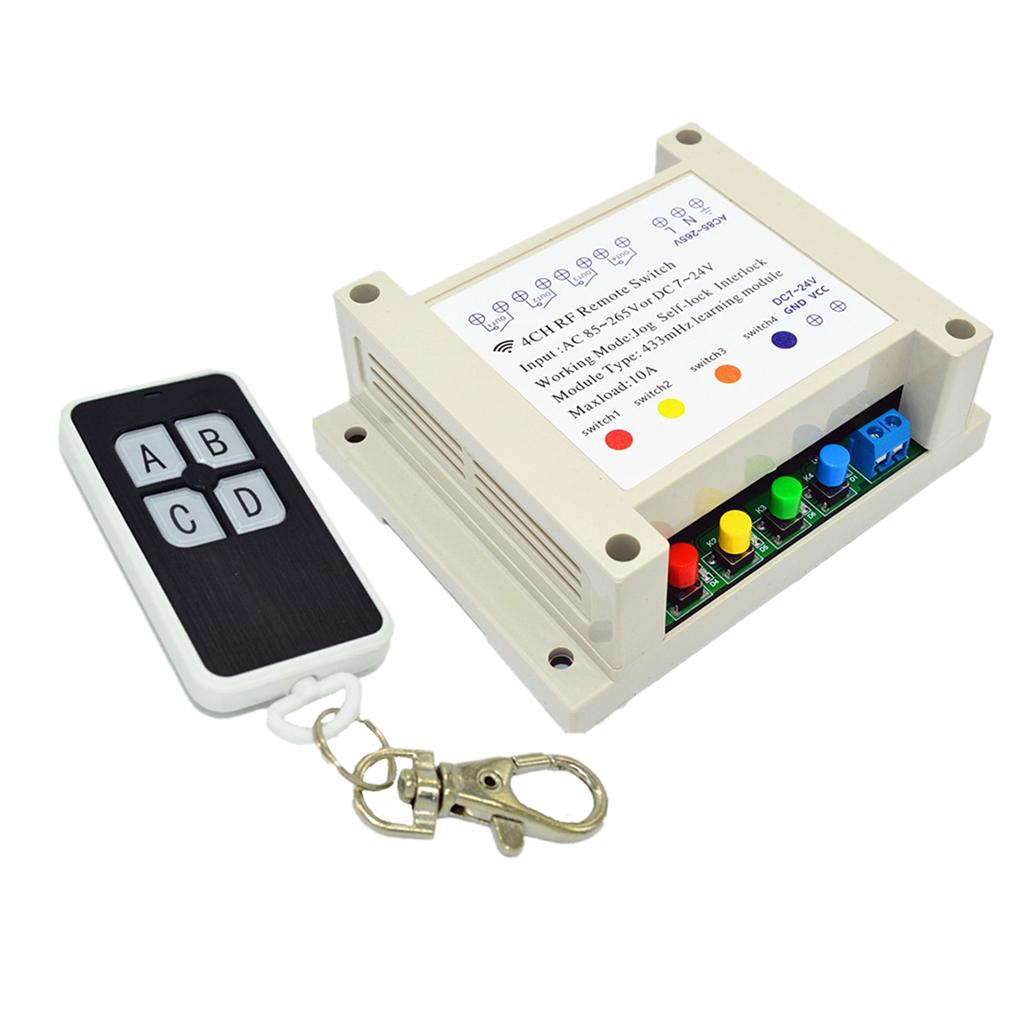 DC 7-28V 4CH RF 4 Relay Wireless Remote Control Garage Door Light Switch 433Mhz Relay Receiver With Wireless
