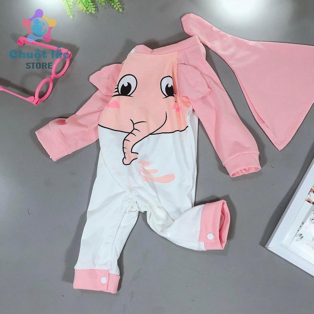 Bộ Đồ Body Dài Tay Cho Trẻ Sơ Sinh Hình Voi Thun Cotton 3kg Đến 12kg MÀu Xanh Hồng