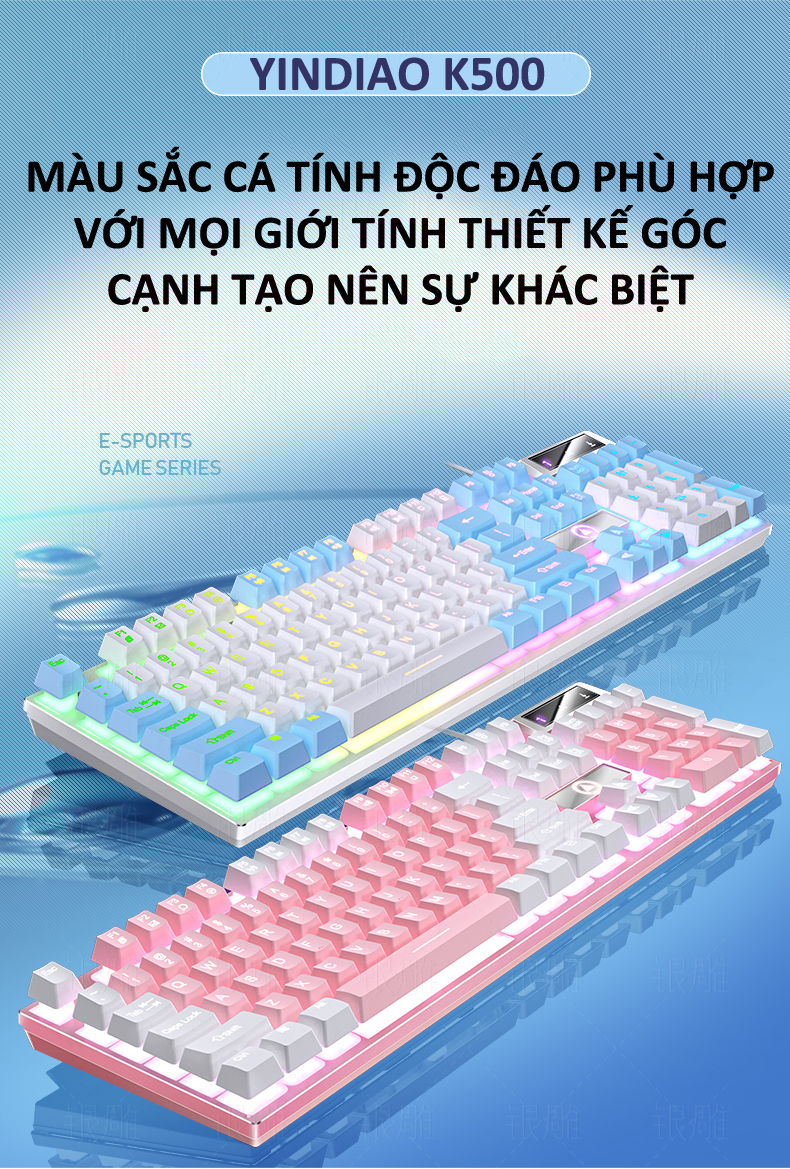 Bàn phím giả cơ YINDIAO K500 đa dạng màu sắc kèm theo đèn led 7 màu xuyên phím dành cho game thủ - Hàng Chính Hãng