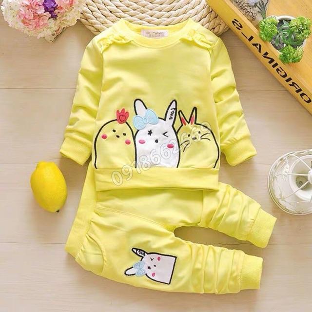 Bộ dài thu bé gái, chất da cá cotton size 6-20kg