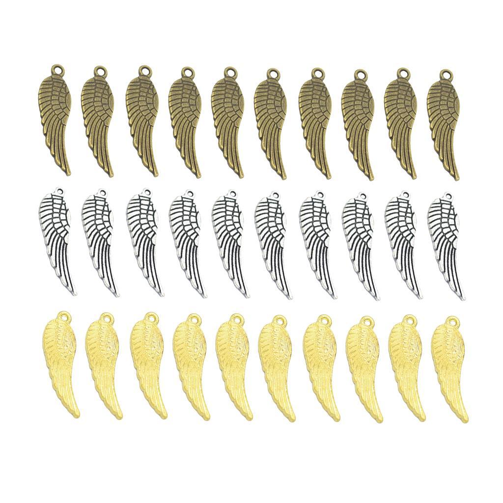 30 Pieces Charms Angel Wings 30x9mm Antique Silver Bronze Gold Color Pendant, Vintage, fit DIY Bracelet Necklace Earring Jewelry Making and Crafting