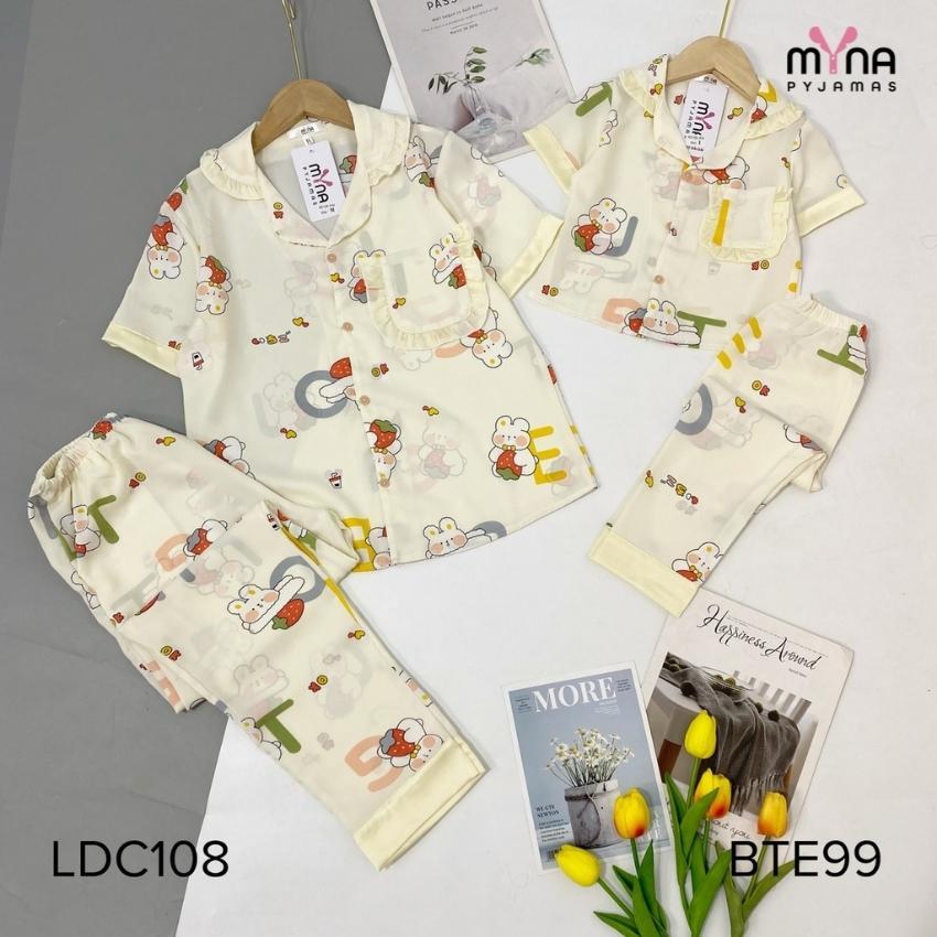 Set bộ mẹ và bé tay cộc quần dài cổ bèo, chất lụa mango mịn mát