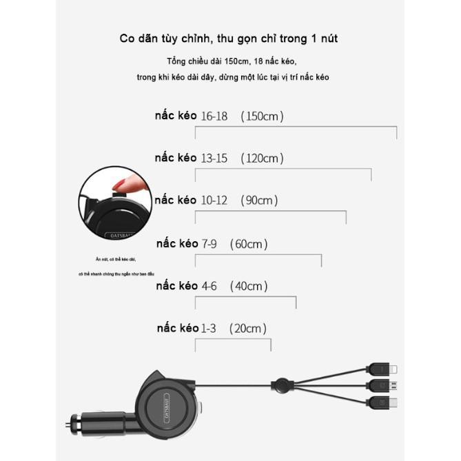 Bộ Sạc điện thoại trên xe ô tô 3 trong 1