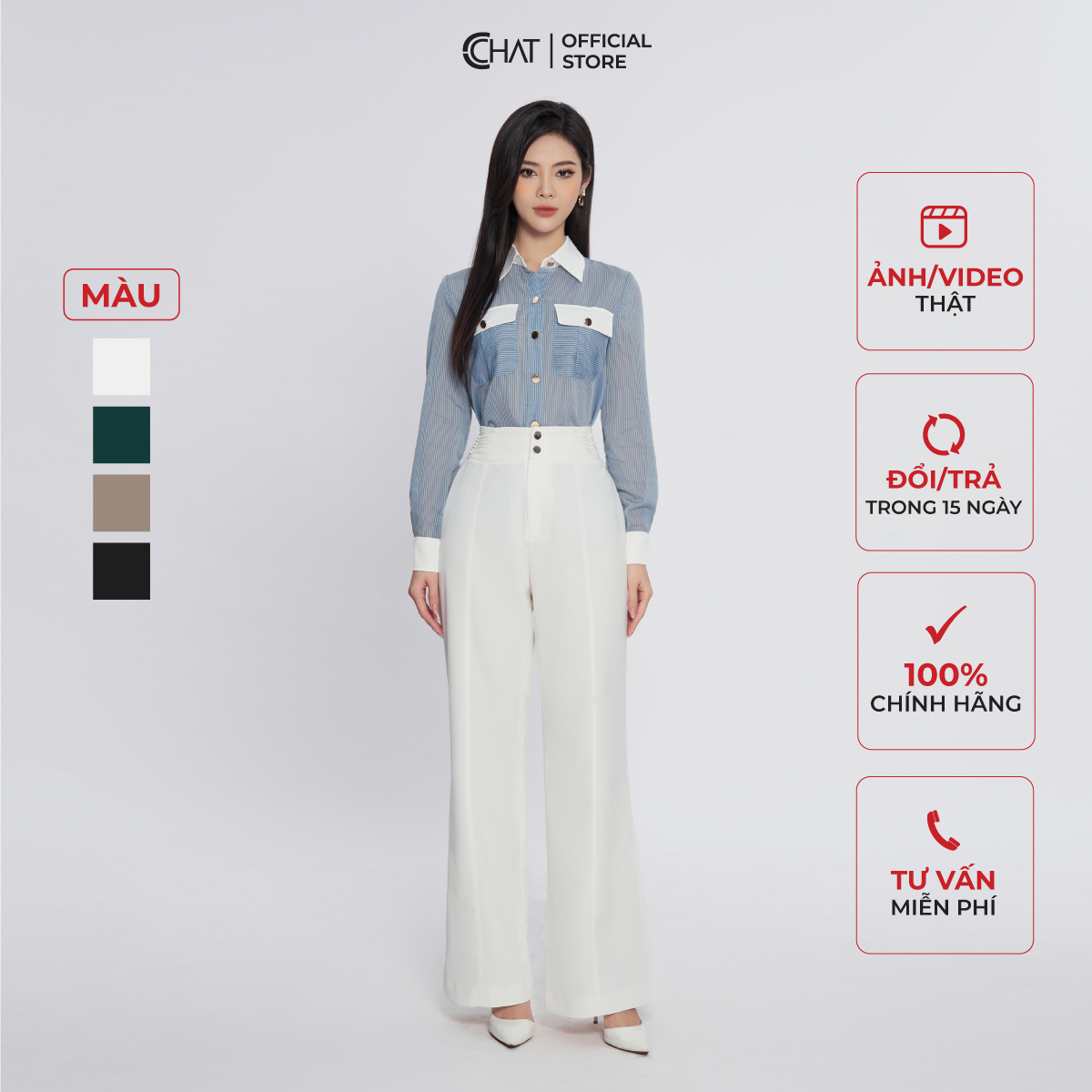 Quần Ống Rộng  Hai Cơi Ly Xếp Lật Chất Liệu Tuytsi Cao Cấp 13QDS2009ET