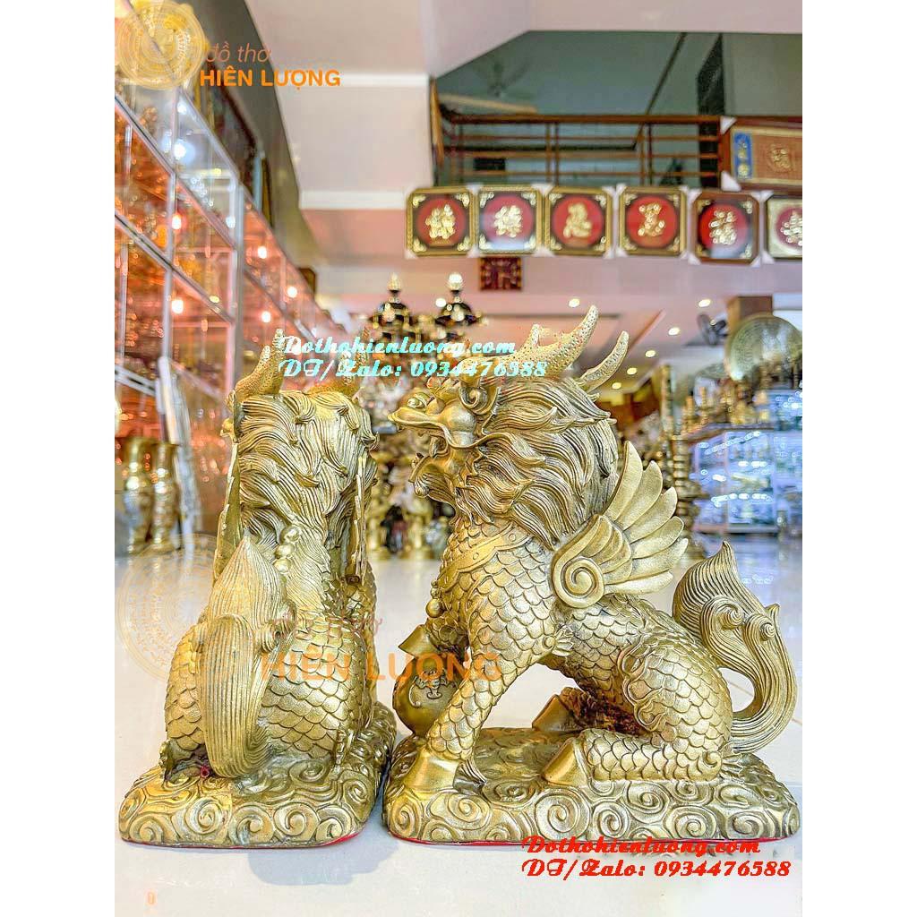 Đôi Kì Lân Ngồi Bệ Mây Bằng Đồng Thau Nguyên Chất Cao 25cm, Nặng 5,5kg/đôi Đẹp - Linh Vật Phong Thủy May Mắn