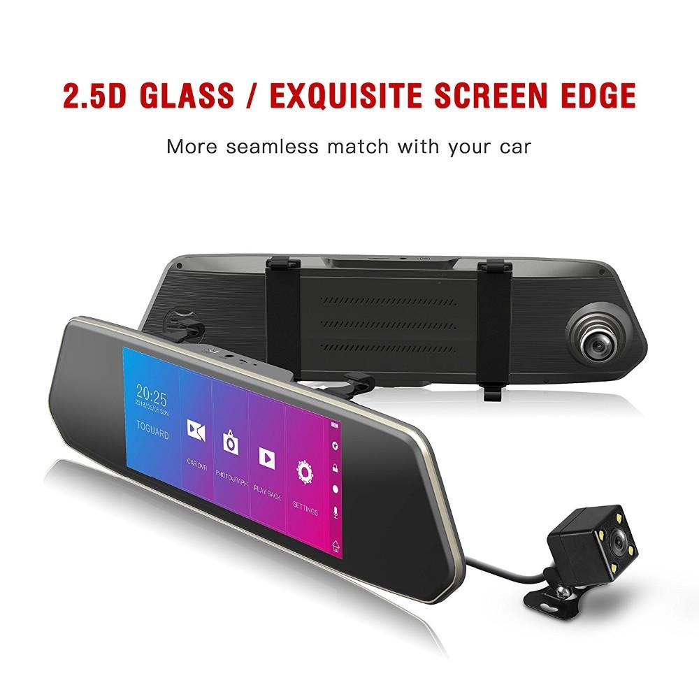 7 "Màn hình cảm ứng 1080p xe dvr camera ống kính kép ống kính tự động quay video quay lại máy quay phản lực gương