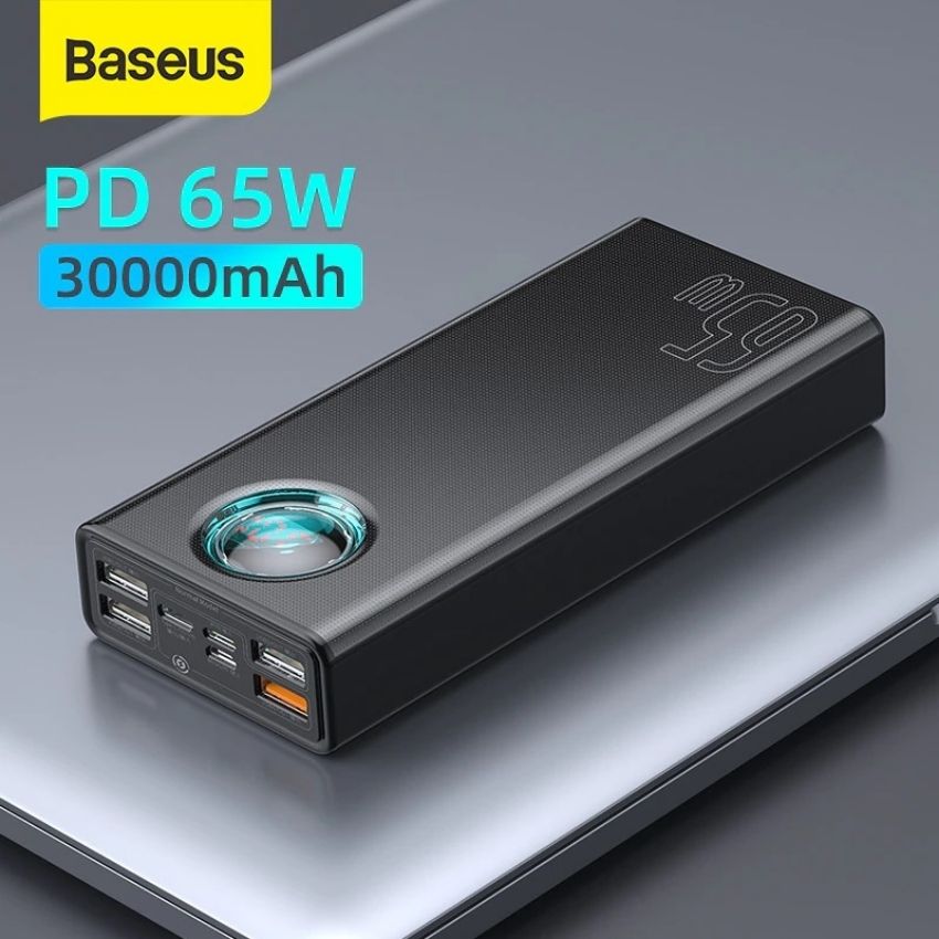 Pin sạc dự phòng công suất cao 65W dung lượng 30000mAh Baseus Amblight Digital Display Quick Charge Power Bank ( USB*4 + Type C Input/Output + Light-ning + Micro USB)- PPLG- Hàng chính hãng