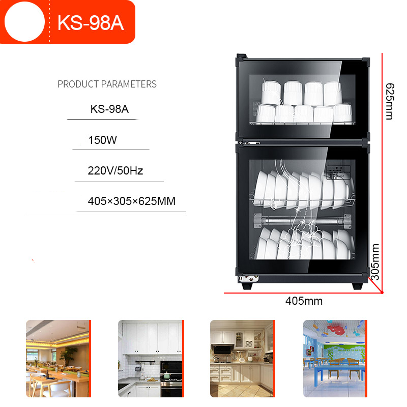 Tủ sấy bát đĩa khử khuẩn cửa kính 2 tầng, máy sấy bát dung tích 98L