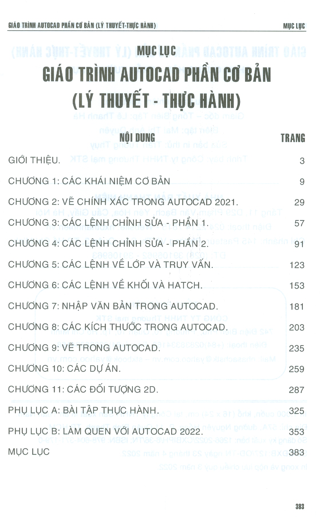 GIÁO TRÌNH AUTOCAD - PHẦN CƠ BẢN (Lý Thuyết - Thực hành) (Dùng cho các phiên bản Autocad 2022, 2021)