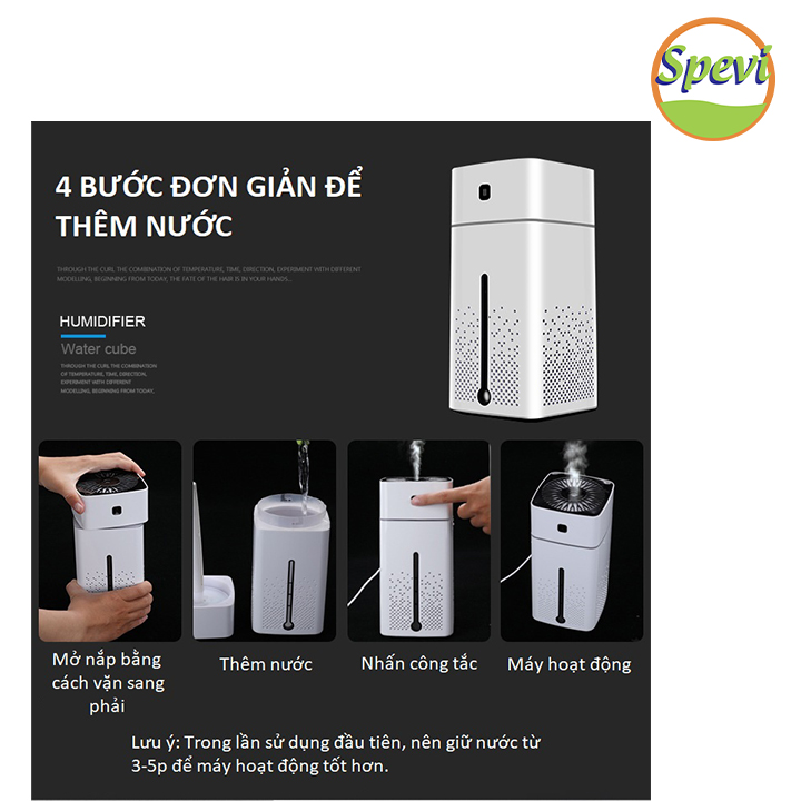 Máy Phun Sương Tạo Ẩm Kết Hợp Với Đèn Ngủ Led 7 Màu SPEVI, Dung Tích Lớn, Thời Gian Sử Dụng Lên Đến Hơn 24h - Hàng Chính Hãng