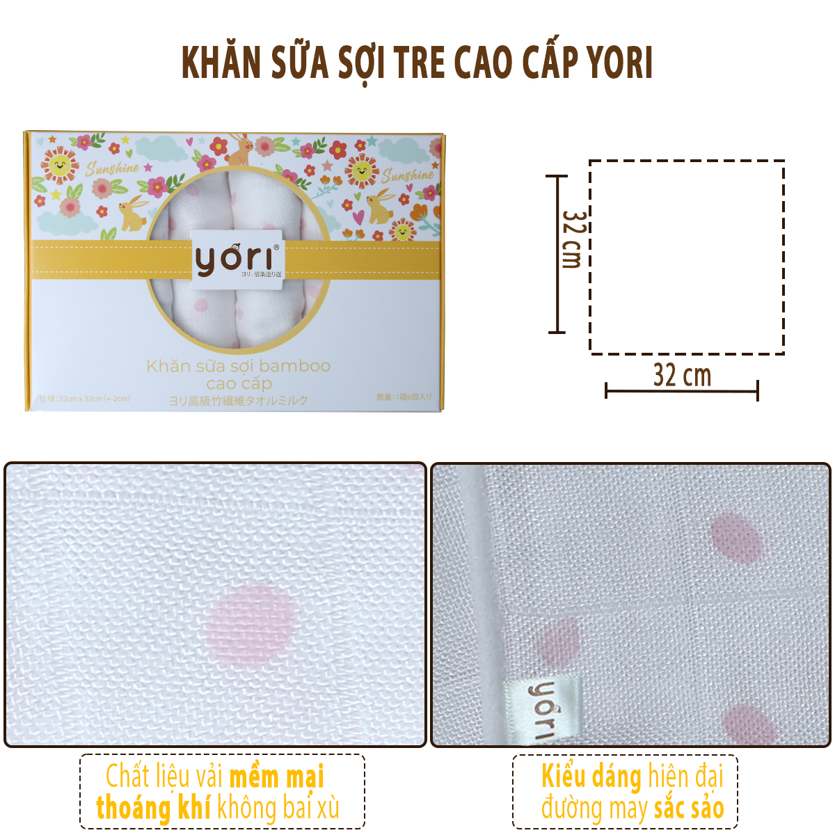 Khăn sữa sợi tre lụa YORI cao cấp cho bé sơ sinh