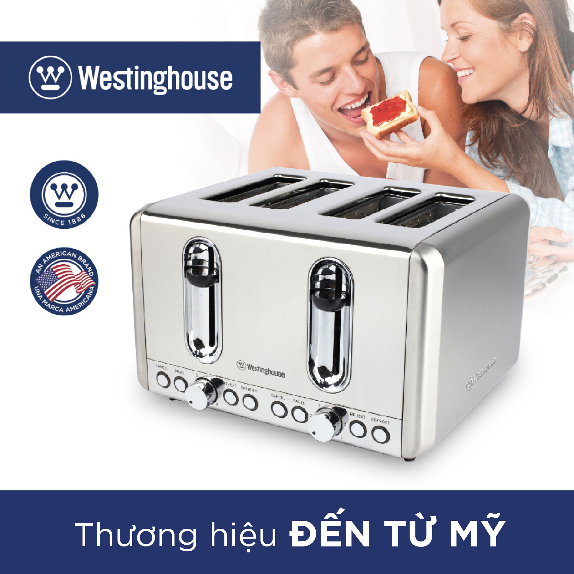 Máy kẹp nướng bánh mỳ sandwich 4 lát WestingHouse WKTT010 Công suất 815W 4 khe nướng  - Hàng chính hãng Mỹ