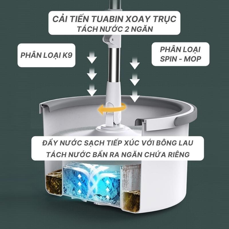 Bộ cây lau nhà tự vắt thông minh K9 chổi lau nhà tách nước bẩn 360 độ siêu sạch - Cây chổi lau nhà xoay 360 kèm thùng