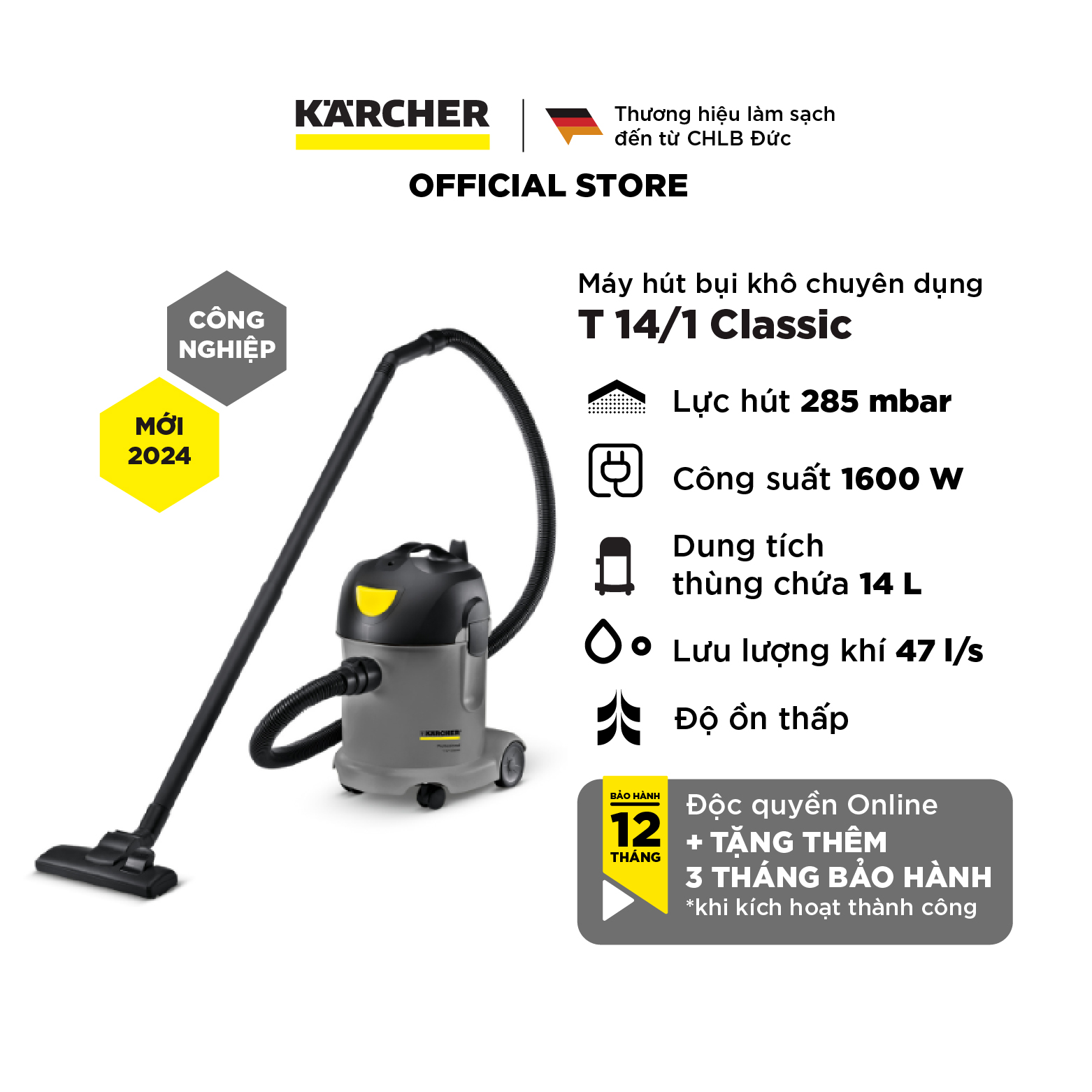 Máy hút bụi khô công nghiệp Karcher T 14/1 Classic - Hàng chính hãng