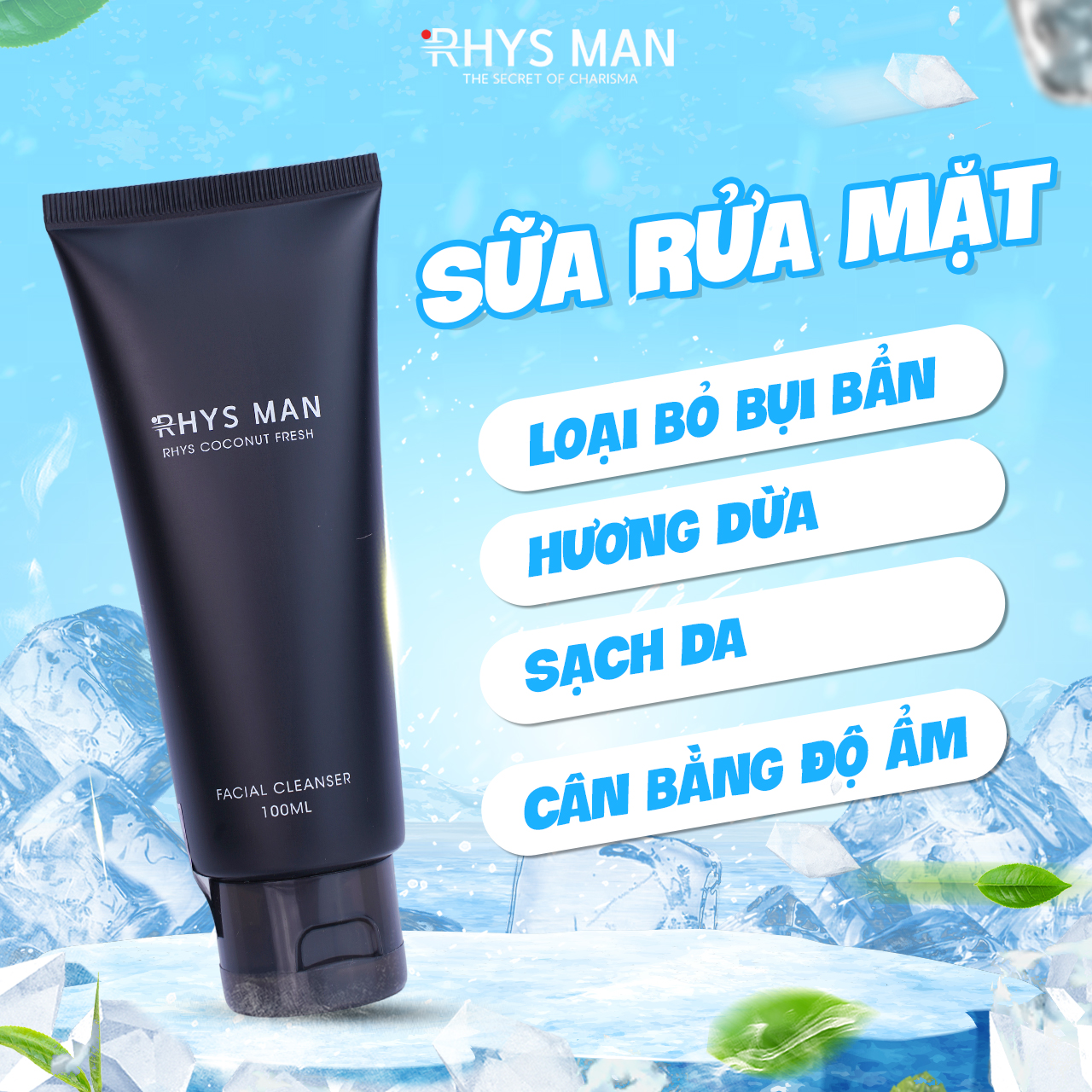 Combo sữa tắm gội nam Rhys Legend 3 in 1 350 ml & Sữa rửa mặt nam hương dừa Rhys Coconut Fresh 100ml-Hàng chính hãng