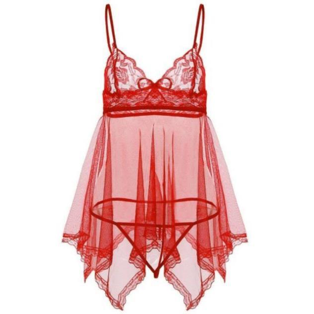 Váy ngủ sexy gợi cảm Đầm ngủ xuyên thấu 2 dây kèm quần chip DN03 *