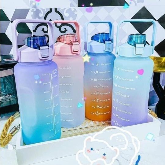 Bình nước 2 lít cute chia vạch nhắc nhở bình đựng nước 2L có vòi tập gym thể thao