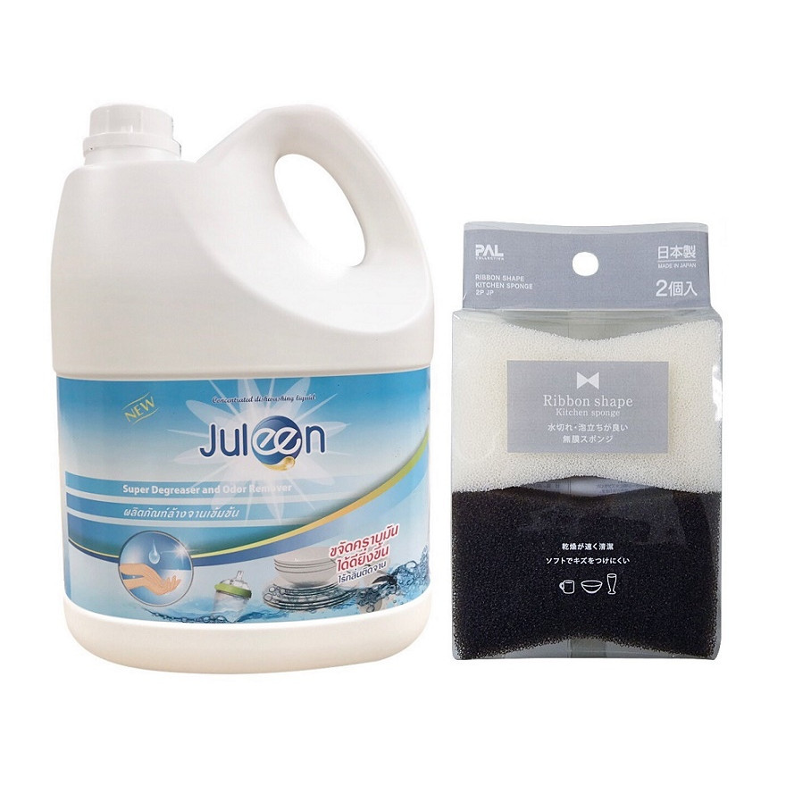 Combo Nước rửa chén bát diệt khuẩn, không mùi 3500ml + Mút xốp rửa bát 2 mặt ráp tiện dụng Nhật Bản