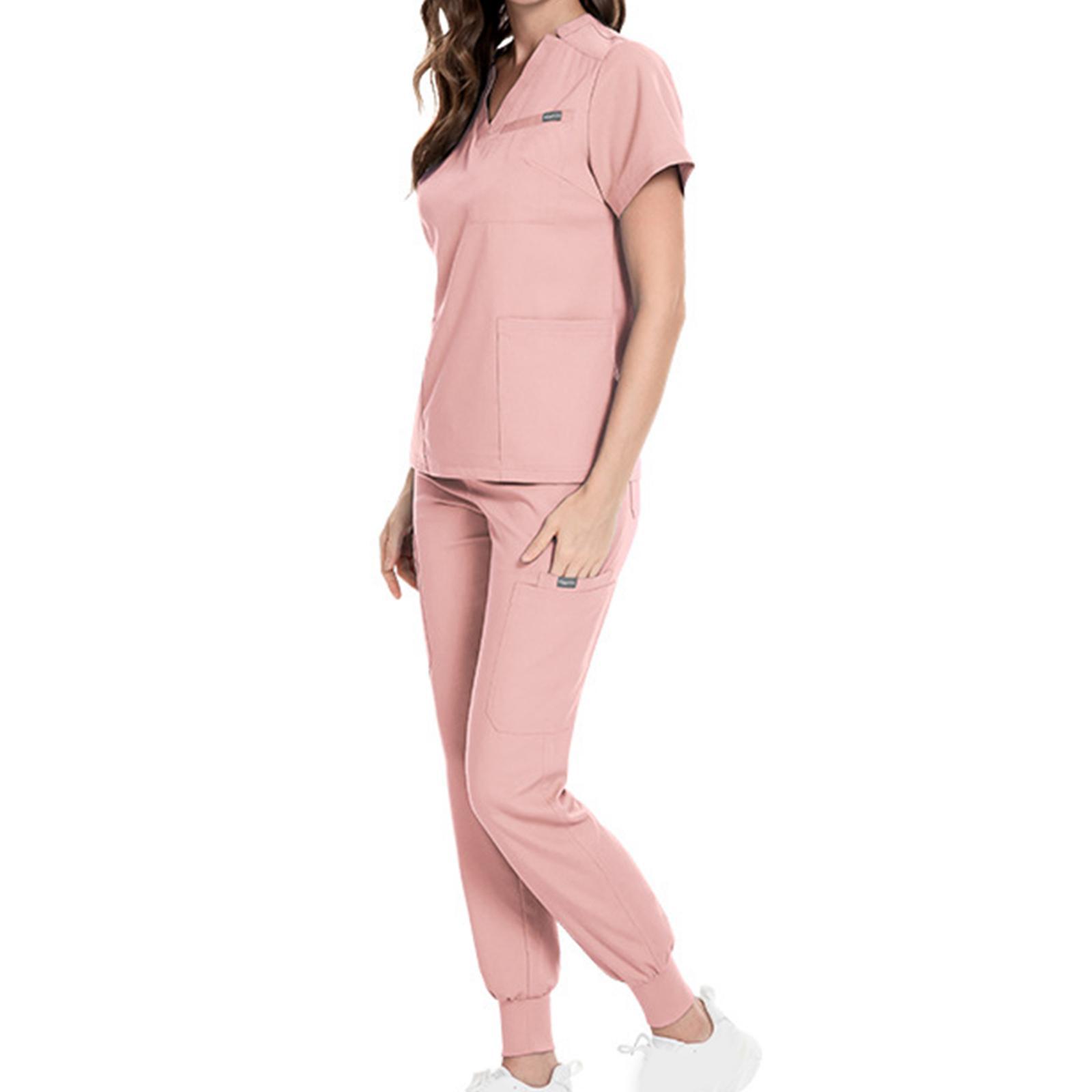 Uniforms Scrub Set Nurse Top and Pants Short Sleeve for Cosmetology Pet Shop