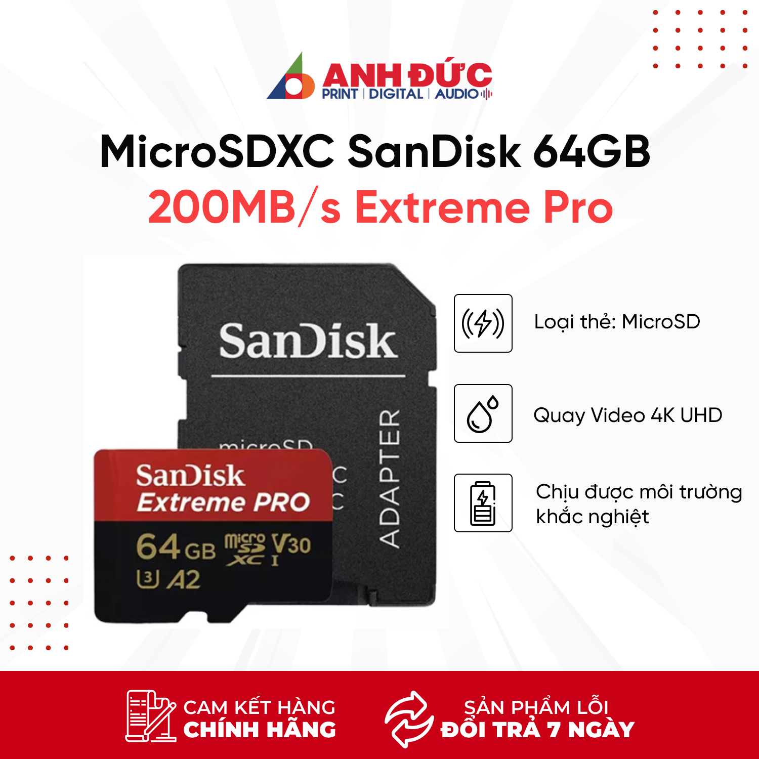 Thẻ nhớ MicroSDXC SanDisk 64GB/128GB 200MB/s Extreme Pro UHS-I với Adapter SD - Hàng Chính Hãng