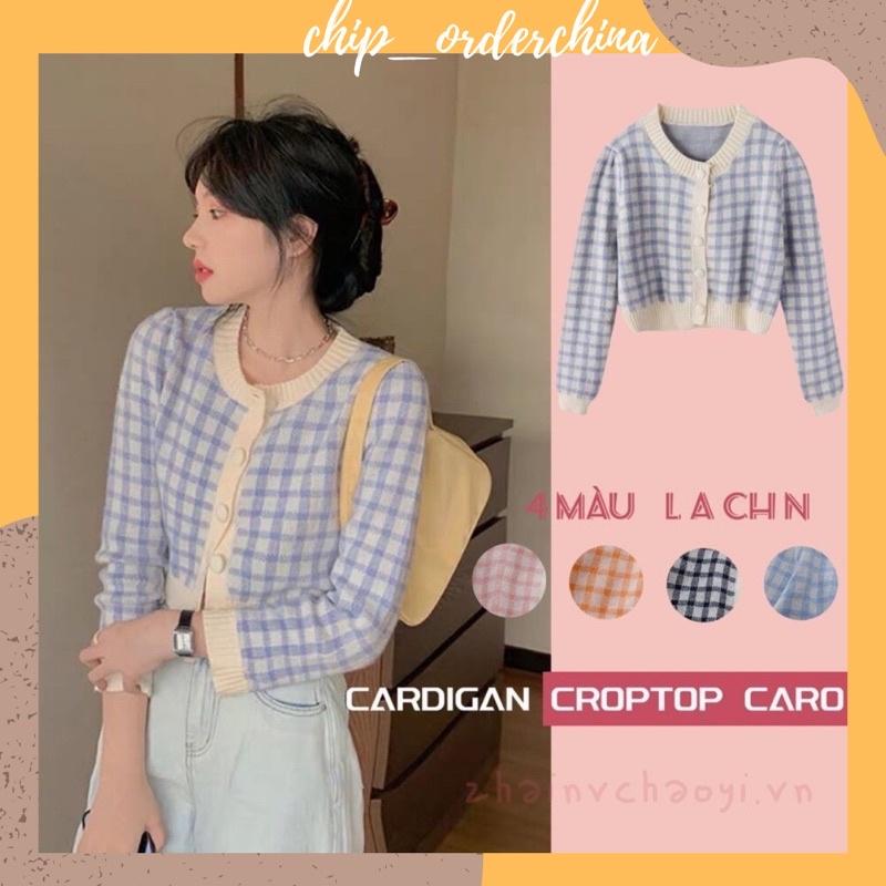 Áo Khoác Cardigan Dệt Kim Cổ Tròn Sọc Caro Phong Cách Hàn Quốc Thời Trang Mùa Thu Cho Nữ