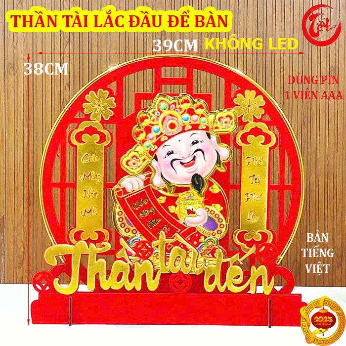 MẪU MỚI Thần Tài lắc đầu để bàn làm việc có Led, bàn khách, Khánh Liễn trang trí Tết , phụ kiện trang trí Năm Mới 2025 size lớn