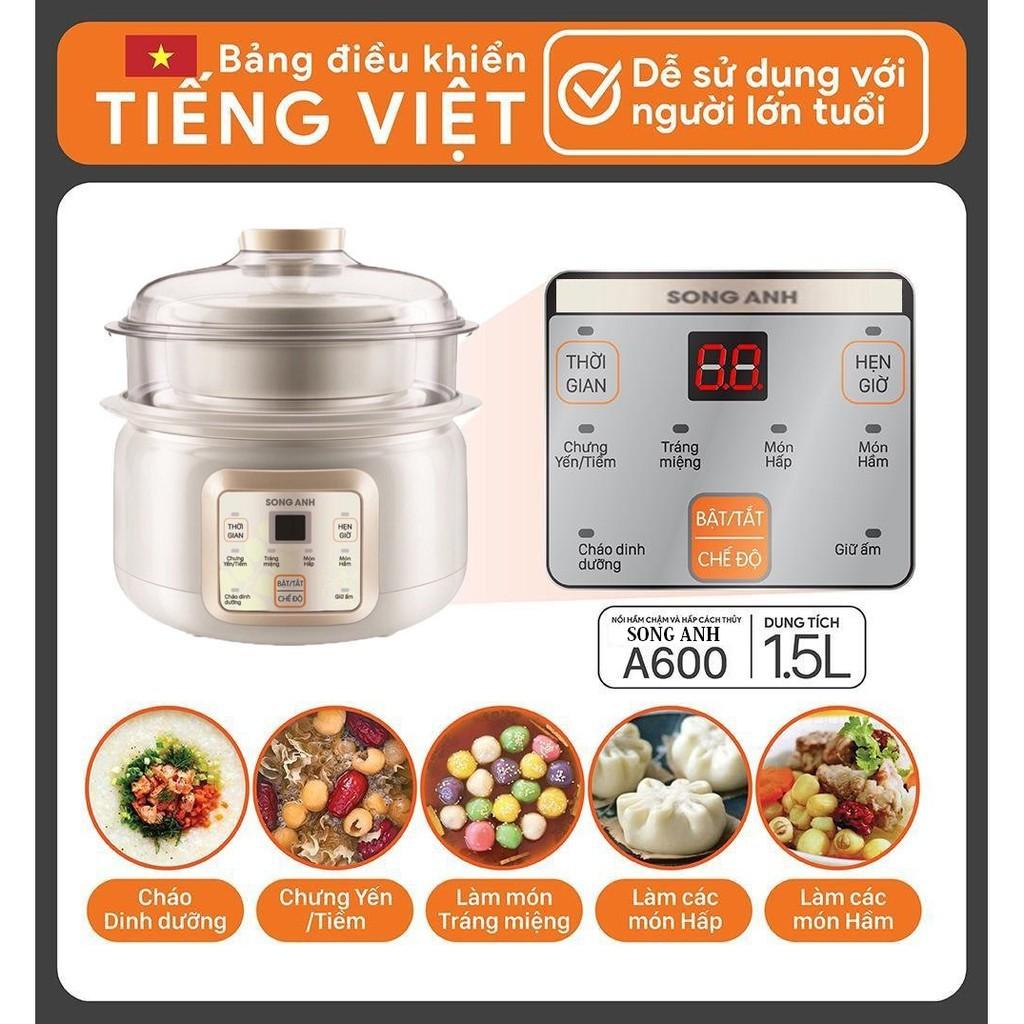 Nồi Nấu Cháo, Chưng Yến Nồi Hầm Chậm Nấu Cháo Cho Bé Hấp Cách Thuỷ Đa Năng Song Anh A600