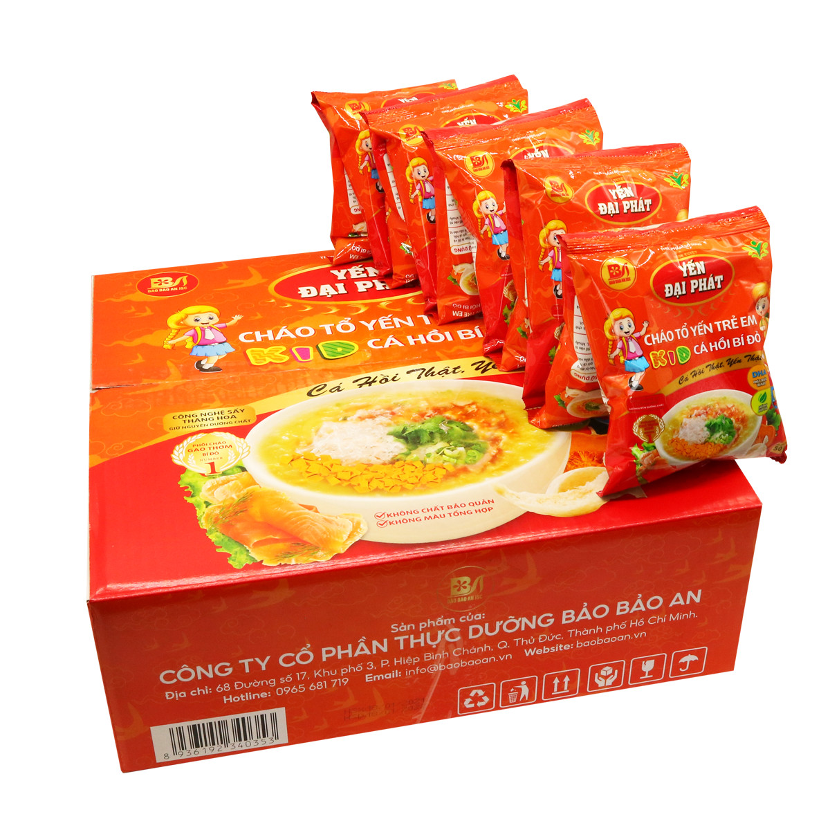 [Thùng 30 gói x 50gram] Cháo Tổ Yến Trẻ Em Cá Hồi Bí Đỏ - Yến Đại Phát, tiện lợi thơm ngon dinh dưỡng cao