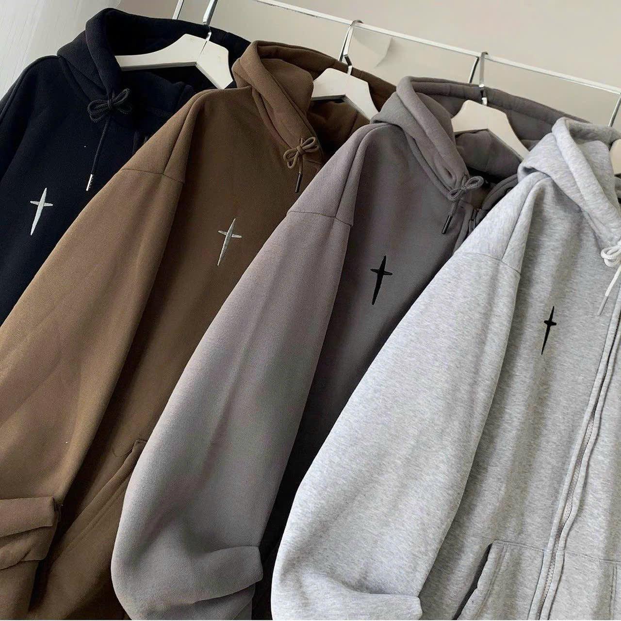 [FREESHIP] Áo Khoác Hoodie Zip Nam Nữ Chất Liệu Vải Nỉ Dày Có In Chữ Dấu Thập Ngay Áo Mang Cá Tính Form Rộng Hàng Hot Trend HTM FASHION - Black