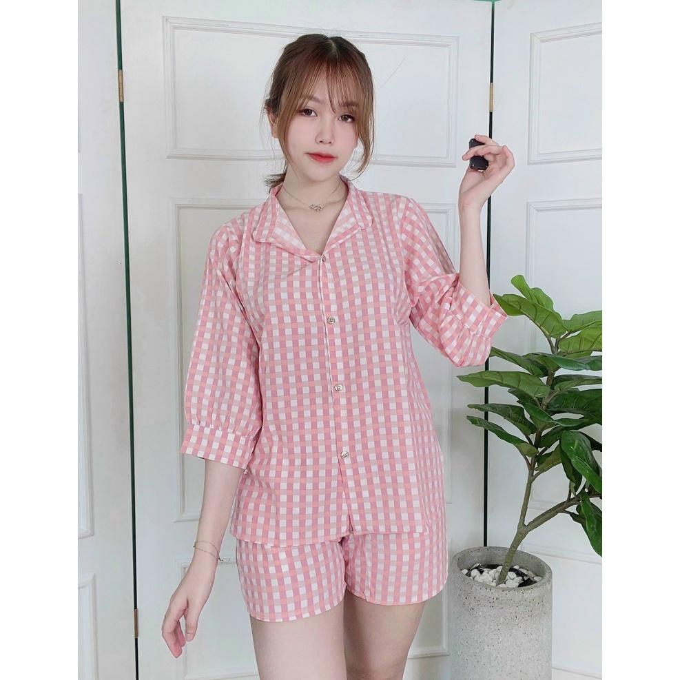 Đồ bộ áo kiểu sơ mi tay dài hàn quốc tiểu thư sang chảnh freesize 54kg