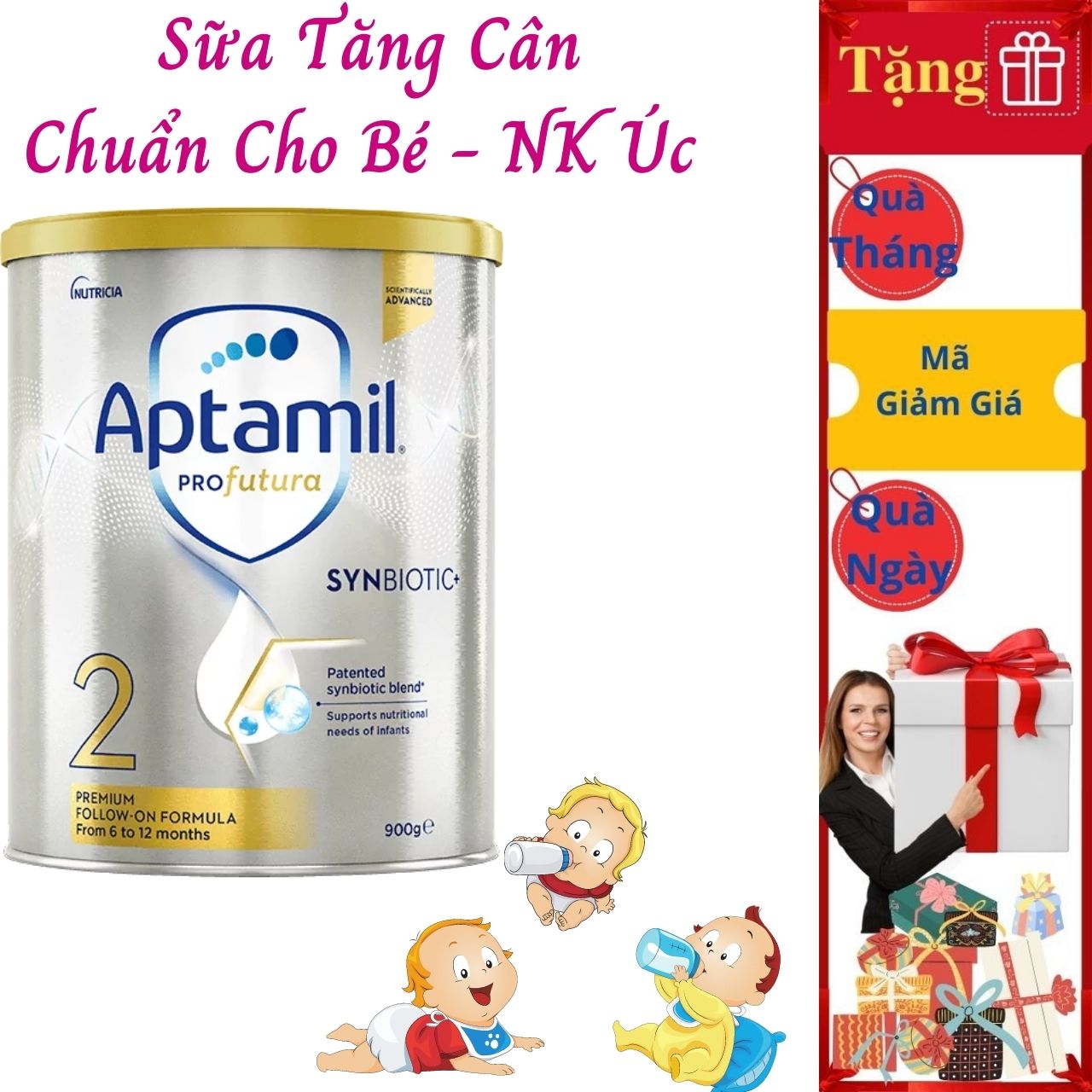 Sữa Tăng Cân Cho Bé Aptamil Profutura Synbiotic 2 NK Úc Giàu Dưỡng Chất Gồm Các Nhóm Vitamin, Khoáng Chất, Omega-3, Men Vi Sinh Giúp Bé Phát Triển Chiều Cao, Cân Nặng, Trí Não, Hỗ Trợ Tiêu Hóa Tốt, Tăng Chức Năng Hệ Miễn Dịch – Lon 900g